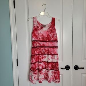 Peppermint Bay Tank Dress Floral Tie Dye Red Pink White Viscose Lined Women's M